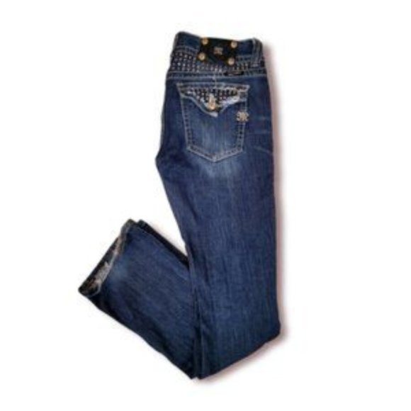 Miss Me Jp5057-3 Women's Gold Color Studs Embroidered Bootcut Leg Jeans Size 29 - Picture 1 of 5